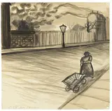 Lea Grundig, Frau mit Handwagen, 1928, Tuschpinsel auf Papier