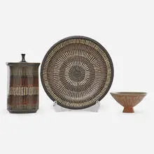 Clyde Burt, Lidded jar, large bowl, and small footed bowl