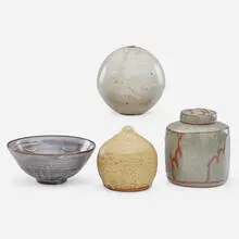 David Leach and Warren Mackenzie, Small bowl, tea caddy and spherical vessel, England/USA