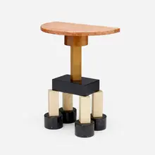 Demistella console table by Ettore Sottsass, c. 1990, Rossa Verona, Botticinni Classico, and Nero Marquinia marble, mahogany, lacquered wood, sold Jun 2024