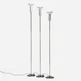 Gino Sarfatti, Floor lamps model 1073, set of three, 1956, spun aluminum, chrome-plated steel, enameled steel