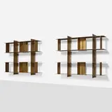 Custom wall-mounted shelves from Resurrection, New York, pair by Brian Thoreen, 2016, brass, sold Jun 2024