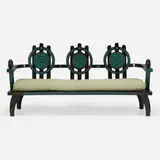 Ettore Zaccari, Settee, c. 1910, carved and lacquered wood, upholstery