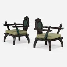 Armchairs, pair by Ettore Zaccari, c. 1910, carved and lacquered wood, upholstery, sold Jun 2024