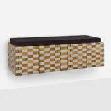 Wall-mounted Cityscape cabinet from the PE 400 series by Paul Evans, c. 1975, maple burl, chrome-plated steel, lacquered fiberglass, sold Jun 2024