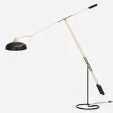 Movalux floor lamp by Franco Giovanni Legler, c. 1951, enameled steel, enameled aluminum, brass, sold Jun 2024