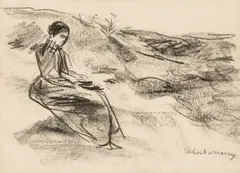 In den Dünen by Max Liebermann, Um 1894, Kohle auf Papier (aus einem Skizzenbuch), sold Dec 2016