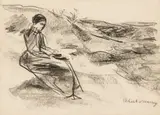 Max Liebermann, In den Dünen, Um 1894, Kohle auf Papier (aus einem Skizzenbuch)