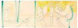 Gerhard Altenbourg, Zug und Bewunderung, 1971, Aquarell, Farbkreide und Tuschfeder auf Karton