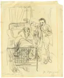 Rudolf Schlichter, Im Bett („Zu: Menschenhaut“). (Vor) 1924, Kreide auf glattem Papier