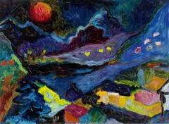 Andreas Jawlensky, Aufgehender Mond, 1961, Öl auf Hartfaser