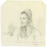 Ludwig Emil Grimm, Bauernmädchen aus Hof bei Kassel, 1815, Bleistift auf dünnem Papier
