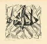Lyonel Feininger, Barke und Brigg auf See, 1918, Holzschnitt auf Papier