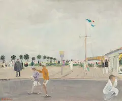 Sommertag in einem französischen Bad by Lucien Adrion, Öl auf Leinwand, sold Jun 2018
