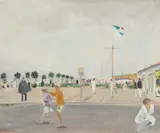 Sommertag in einem französischen Bad by Lucien Adrion, Öl auf Leinwand, sold Jun 2018