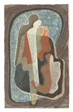 Alfred Arndt, 3 Figuren vor der Pforte, 1932, Tempera auf gestrichenem Papier, vom Künstler auf Karton montiert