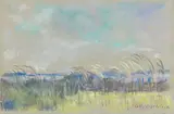 Lotte Laserstein, Dünenlandschaft mit Gras, Pastell auf grau-grünem Papier