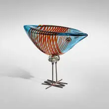 Pulcini by Alessandro Pianon, c. 1963, internally decorated glass, murrine, copper, sold Jun 2024