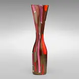 Flavio Poli, Monumental Grigio Fume Fasce Corallo e Rosso vase, 1953, glass with gold inclusions and lattimo canes