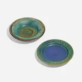 Chamotte plates, set of two by Annikki Hovisaari, c. 1965, glazed stoneware, sold May 2024