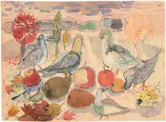 Hans Kuhn, Rosa Tauben, 1939, Aquarell auf Velin