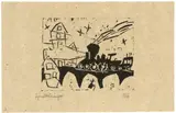 Lyonel Feininger, Zug auf der Brücke, 1918, Holzschnitt auf Kozo-Papier