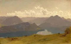Eduard Pape, Ausblick auf eine Gebirgslandschaft, Öl auf Papier auf Pappe