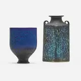 Vases, set of two by Francesca Mascitti-Lindh and Liisa Hallamaa, c. 1965, glazed stoneware, sold May 2024