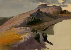 Carl Wilhelm Müller, Blick auf Civitella, Öl auf Leinwand. Doubliert