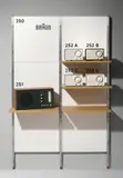 Kleinmesse-System Typ I (aus sechs Rückwandtafeln) – auf Basis des Ulmer Messestandes für Braun von 1955 by Max Braun Ag, 1966, Pressspanplatte; Esche, furniert; Stahl, poliert, sold May 2018