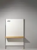 Kleinmessesystem Typ II (aus drei Rückwandtafeln) by Max Braun Ag, 1966, Spanplatte, weiß lackiert; Stahl, poliert, sold May 2018