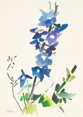Siegward Sprotte, Rittersporn / „Calfono“ / Kleines Meerbild. 1978 /1993, 3 Blatt: Gouache auf Papier bzw. Farbkreide auf Bütten