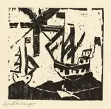 Lyonel Feininger, Schiffe und Sonne, 2, 1918, Holzschnitt auf Seidenpapier