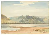 Carl Morgenstern, Blick von Lorch über den Rhein auf Niederheimbach, 1853, Aquarell über Bleistift auf Papier