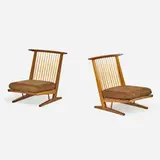 Conoid Lounge Chairs, pair by George Nakashima, Nakashima Studio, sold Jan 2019