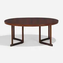 Dining table by Johannes Andersen, c. 1965, rosewood, teak, sold May 2024
