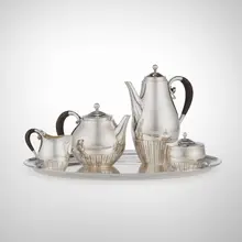 Johan Rohde, Cosmos four-piece coffee & tea service, model 45, sterling silver, ebony