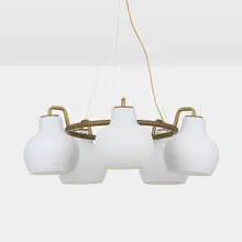 Vilhelm Lauritzen, Christiansborg chandelier, c. 1955, white glass, brass