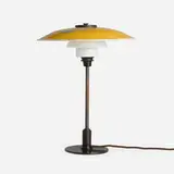 PH 3 1/2 / 2 table lamp by Poul Henningsen, patinated brass and steel, lacquered zinc, painted glass, Bakelite, sold May 2024