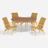 Bruno Mathsson, Dining set, teak, bent and laminated beech, canvas