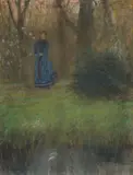 Franz Skarbina, Abendspaziergang, Um 1895, Pastell auf Pappe