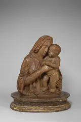 Oberitalienisch, Maria mit dem Kind im Stil der Renaissance. 19. Jahrhundert, Terrakotta; gefaßt; Holzsockel, schwarz und gold gefaßt