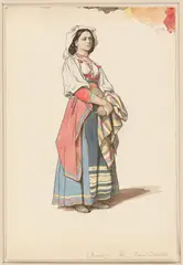 Carl Wilhelm Müller, Italienerin, 1866, Aquarell über Feder in Schwarz auf Velin