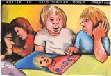 Jörg Immendorff, Kritik am Bild - Schüler Roger Trentsch, 1974, Gouache, Tusche und Collage auf Karton