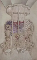Jan Lebensztejn, Madame et son personnel, 1976 r., 1976, gwasz, pastel, papier