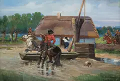 Jerzy Kossak, Potyczka przy studni, 1937 r., 1937, olej, płótno