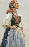 Józef Krasnowolski, Portret dziewczyny w stroju Krakowskim, olej, tektura