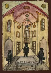 Nikifor Krynicki, We wnętrzu świątyni, l. 20. XX w., akwarela, gwasz papier, 25