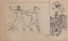 Stanisław Eleszkiewicz, Bójka, ołówek, kredka, papier, 25