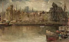 Marian Mokwa, Gdańsk. Nad Motławą, olej, płótno